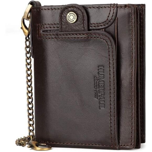 Other - Mens Wallets with Chain Genuine Leather Coffee